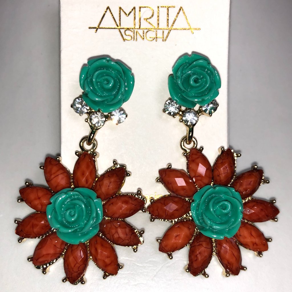 Amrita Coral & Turquoise Dangle Crystal Earrings